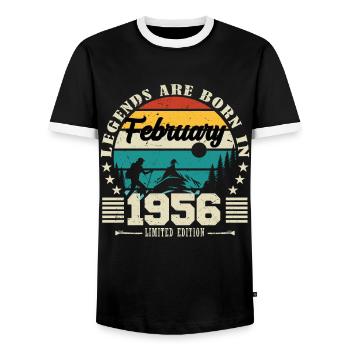 February 1956. Birthday gift February 1956. - Men's Ringer Shirt - black/white - Front - AI Model Female 172 light (172cm) & AI Model Male 178 light (178cm)