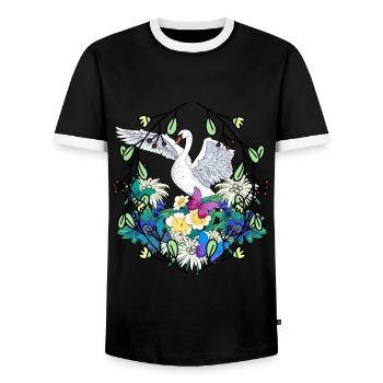 Early Spring Swan Birds Wildlife Nature Birds - Men's Ringer Shirt - black/white - Front - AI Model Female 172 light (172cm) & AI Model Male 178 light (178cm)