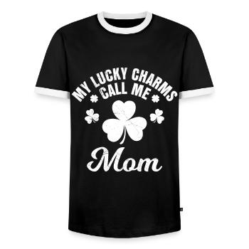 Mes porte-bonheur m’appellent maman - T-shirt contrasté Homme - noir/blanc - Devant - AI Model Female 172 light (172cm) & AI Model Male 178 light (178cm)