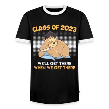 Abitur Sloth Abi 2023 Class 2023 High School Graduates - Men's Ringer Shirt - black/white - Front - AI Model Female 172 light (172cm) & AI Model Male 178 light (178cm)