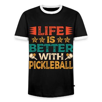 La vie est meilleure avec Pickleball Paddle Sports - T-shirt contrasté Homme - noir/blanc - Devant - AI Model Female 172 light (172cm) & AI Model Male 178 light (178cm)