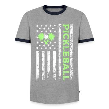 Pickleball American Paddle Sports Flag - T-shirt contrasté Homme - gris/marine  - Devant - AI Model Female 172 light (172cm) & AI Model Male 178 light (178cm)