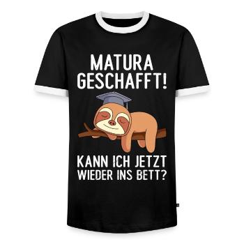Maturant Matura geschafft kann ich jetzt ins Bett? - Männer Kontrast-T-Shirt - Schwarz/Weiß - Vorne - AI Model Female 172 light (172cm) & AI Model Male 178 light (178cm)