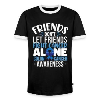 Colon Cancer Support - Men's Ringer Shirt - black/white - Front - AI Model Female 172 light (172cm) & AI Model Male 178 light (178cm)