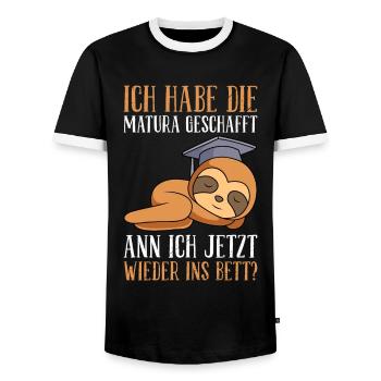 Maturant Matura geschafft kann ich jetzt ins Bett? - Männer Kontrast-T-Shirt - Schwarz/Weiß - Vorne - AI Model Female 172 light (172cm) & AI Model Male 178 light (178cm)