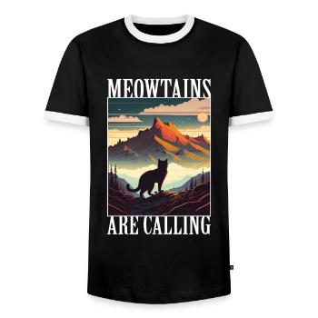 Cat Kitten Mountains Hiking Climbing Outdoor - Men's Ringer Shirt - black/white - Front - AI Model Female 172 light (172cm) & AI Model Male 178 light (178cm)