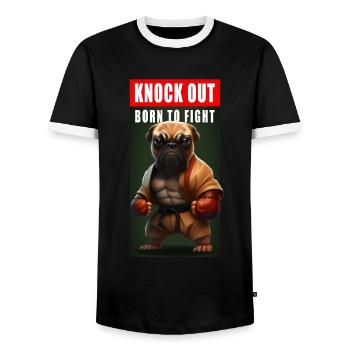 Cool Funny Boxing Dog Bulldog Gift - Men's Ringer Shirt - black/white - Front - AI Model Female 172 light (172cm) & AI Model Male 178 light (178cm)