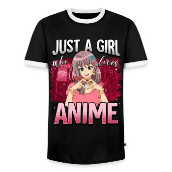 Anime Otaku Weeb - Men's Ringer Shirt - black/white - Front - AI Model Female 172 light (172cm) & AI Model Male 178 light (178cm)