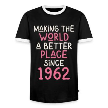 Rendre le monde meilleur depuis 1962 - T-shirt contrasté Homme - noir/blanc - Devant - AI Model Female 172 light (172cm) & AI Model Male 178 light (178cm)