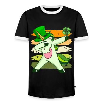 Dabbing Einhorn Kleeblatt St. Patrick's Day - Männer Kontrast-T-Shirt - Schwarz/Weiß - Vorne - AI Model Female 172 light (172cm) & AI Model Male 178 light (178cm)