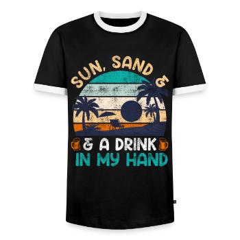 Plage ensoleillée un verre à la main fête de vacances - T-shirt contrasté Homme - noir/blanc - Devant - AI Model Female 172 light (172cm) & AI Model Male 178 light (178cm)