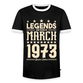 Gift Legend März 1973. Geschenk März 1973. März. - Männer Kontrast-T-Shirt - Schwarz/Weiß - Vorne - AI Model Female 172 light (172cm) & AI Model Male 178 light (178cm)