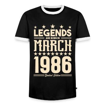 Gift Legend März 1986. Geschenk März 1986. März. - Männer Kontrast-T-Shirt - Schwarz/Weiß - Vorne - AI Model Female 172 light (172cm) & AI Model Male 178 light (178cm)