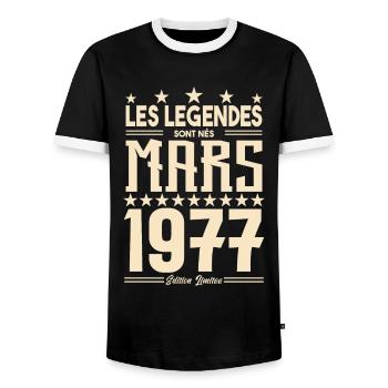 cadeau d'anniversaire mars 1977. cadeau Mars 1977. - T-shirt contrasté Homme - noir/blanc - Devant - AI Model Female 172 light (172cm) & AI Model Male 178 light (178cm)