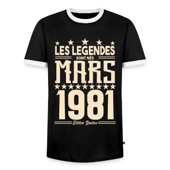 cadeau d'anniversaire mars 1981. cadeau Mars 1981. - T-shirt contrasté Homme - noir/blanc - Devant - AI Model Female 172 light (172cm) & AI Model Male 178 light (178cm)