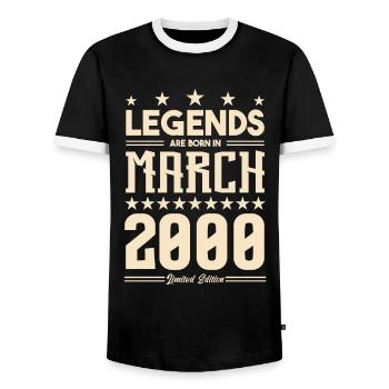 Gift Legend March 2000. gift March 2000. March. - Men's Ringer Shirt - black/white - Front - AI Model Female 172 light (172cm) & AI Model Male 178 light (178cm)