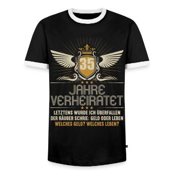 35 Jahre verheiratet zynisch 35.Hochzeitstag - Männer Kontrast-T-Shirt - Schwarz/Weiß - Vorne - AI Model Female 172 light (172cm) & AI Model Male 178 light (178cm)