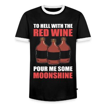 To Hell With The Red Wine Pour Me Some Moonshine - Men's Ringer Shirt - black/white - Front - AI Model Female 172 light (172cm) & AI Model Male 178 light (178cm)