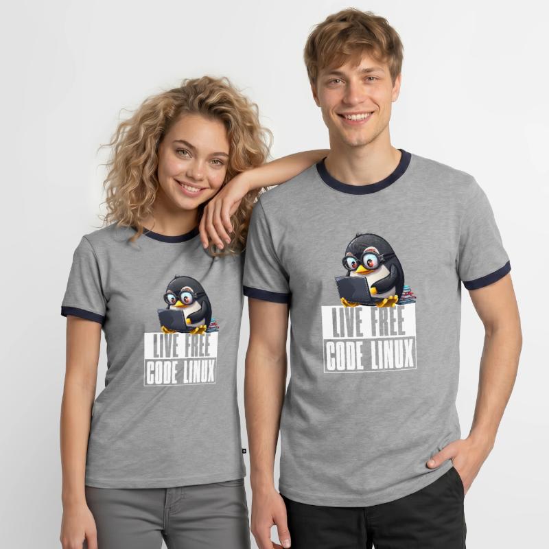 Live Free Code Linux Nerd Tux Nerdy Penguin Coding Männer Kontrast-T-Shirt