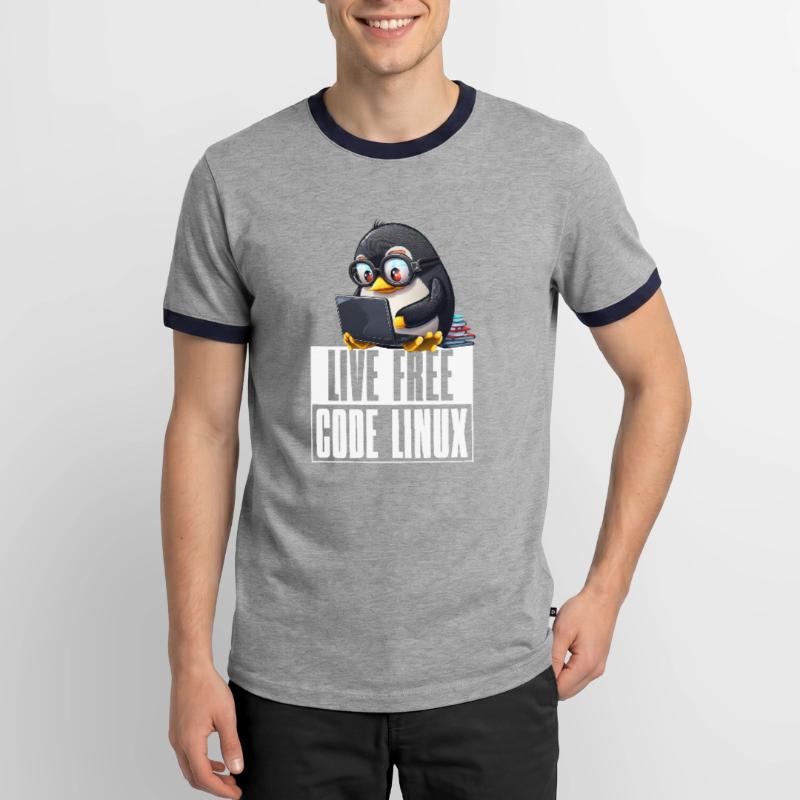 Live Free Code Linux Nerd Tux Nerdy Penguin Coding Männer Kontrast-T-Shirt