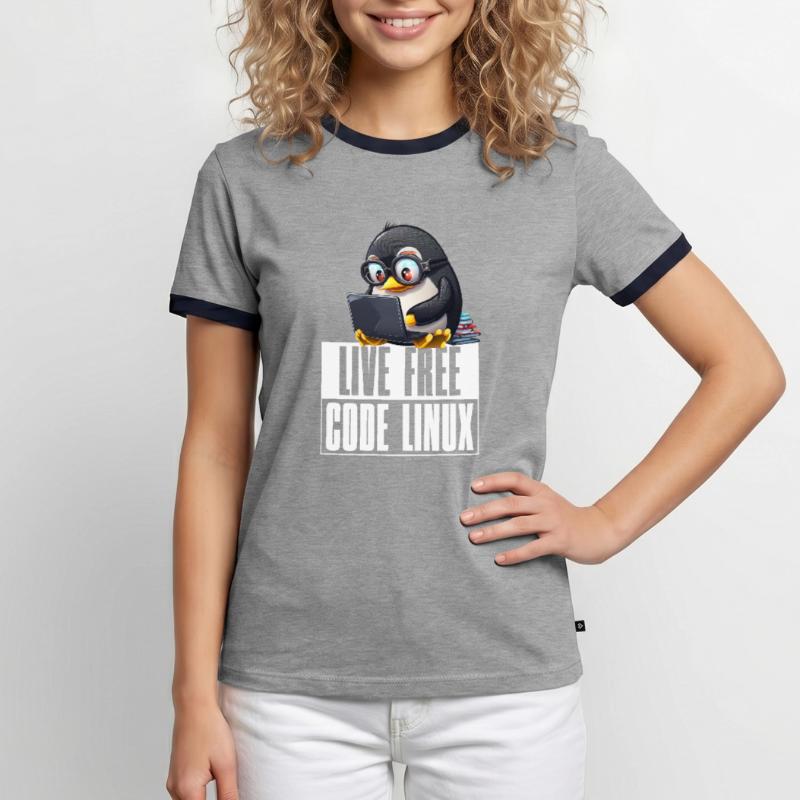 Live Free Code Linux Nerd Tux Nerdy Penguin Coding Männer Kontrast-T-Shirt