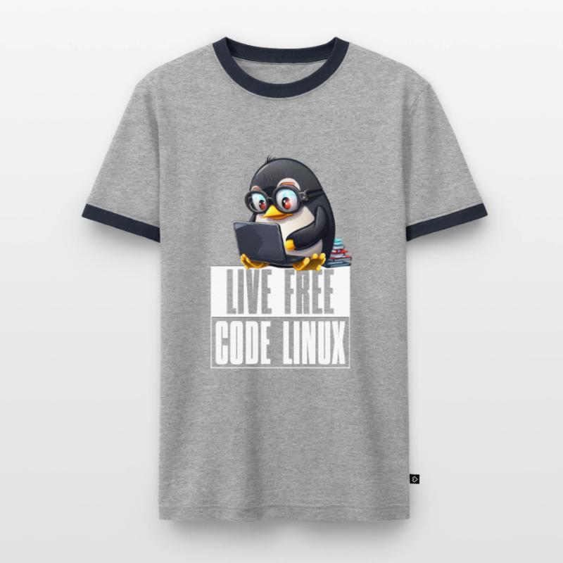 Live Free Code Linux Nerd Tux Nerdy Penguin Coding Männer Kontrast-T-Shirt