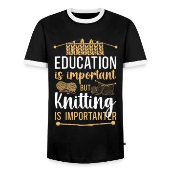 Knitting Knitter Education Is - Men's Ringer Shirt - black/white - Front - AI Model Female 172 light (172cm) & AI Model Male 178 light (178cm)