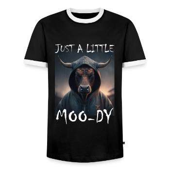 A little Moody Cow Beef Morning Grouch Farmer Sleep - Men's Ringer Shirt - black/white - Front - AI Model Female 172 light (172cm) & AI Model Male 178 light (178cm)