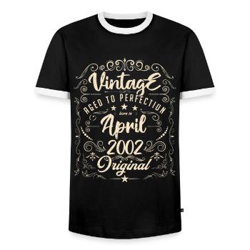 Vintage Né(e) en Avril 2002. anniversaire avril. - T-shirt contrasté Homme - noir/blanc - Devant - AI Model Female 172 light (172cm) & AI Model Male 178 light (178cm)