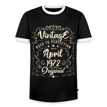 Vintage Né(e) en Avril 1972. anniversaire avril. - T-shirt contrasté Homme - noir/blanc - Devant - AI Model Female 172 light (172cm) & AI Model Male 178 light (178cm)