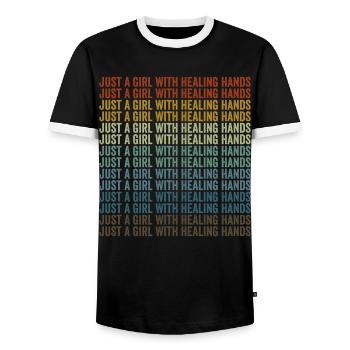 Just A Girl With Healing Hands Massage Therapeutin - Männer Kontrast-T-Shirt - Schwarz/Weiß - Vorne - AI Model Female 172 light (172cm) & AI Model Male 178 light (178cm)