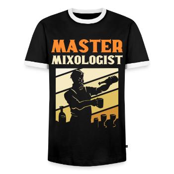 Master Mixologist Bartender Barkeeper - Men's Ringer Shirt - black/white - Front - AI Model Female 172 light (172cm) & AI Model Male 178 light (178cm)