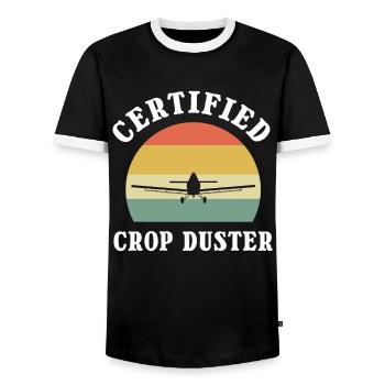 Certified Crop Duster Farting Joke Crop Dusting - Men's Ringer Shirt - black/white - Front - AI Model Female 172 light (172cm) & AI Model Male 178 light (178cm)