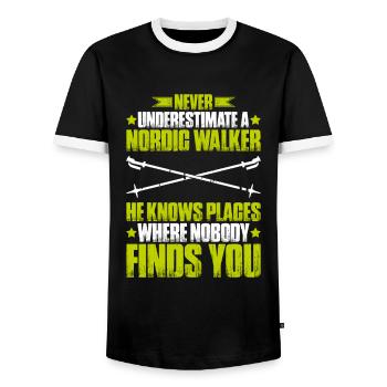Nordic Walking Nordic Walker Nordic Walken - Men's Ringer Shirt - black/white - Front - AI Model Female 172 light (172cm) & AI Model Male 178 light (178cm)