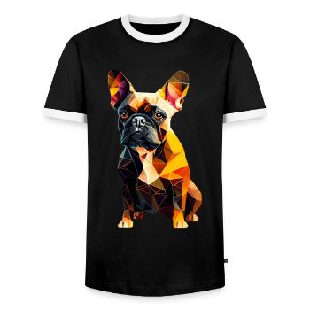French Bulldog Frenchie Französische Bulldogge - Men's Ringer Shirt - black/white - Front - AI Model Female 172 light (172cm) & AI Model Male 178 light (178cm)