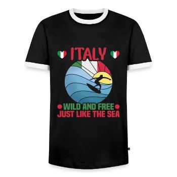 Italie vacances à la plage au bord de la mer Design beach motif - T-shirt contrasté Homme - noir/blanc - Devant - AI Model Female 172 light (172cm) & AI Model Male 178 light (178cm)