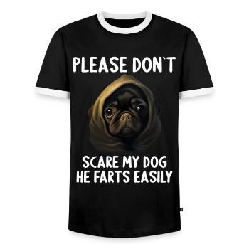Bitte erschreck meinen Hund nicht Mopse Mops - Männer Kontrast-T-Shirt - Schwarz/Weiß - Vorne - AI Model Female 172 light (172cm) & AI Model Male 178 light (178cm)