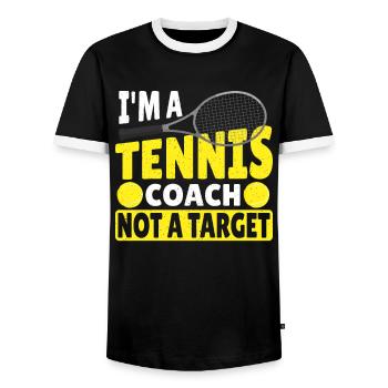 I'm A Tennis Coach Not A Target Tennis Player - Männer Kontrast-T-Shirt - Schwarz/Weiß - Vorne - AI Model Female 172 light (172cm) & AI Model Male 178 light (178cm)
