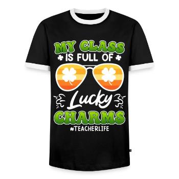 Classe pleine de professeurs de Lucky Charms disant - T-shirt contrasté Homme - noir/blanc - Devant - AI Model Female 172 light (172cm) & AI Model Male 178 light (178cm)