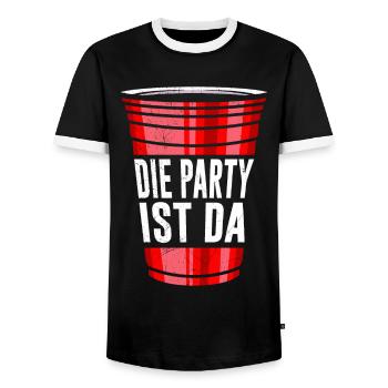 Beer Pong Die Party ist da Party Bier Pong - Männer Kontrast-T-Shirt - Schwarz/Weiß - Vorne - AI Model Female 172 light (172cm) & AI Model Male 178 light (178cm)