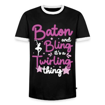 Tambourstab swirling - Men's Ringer Shirt - black/white - Front - AI Model Female 172 light (172cm) & AI Model Male 178 light (178cm)