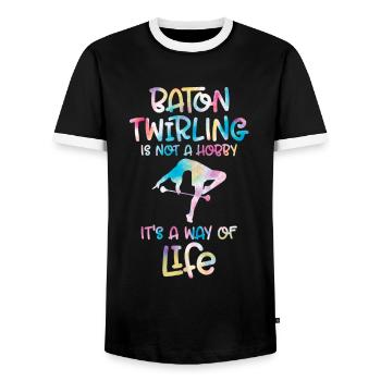 Tambourstab swirling - Men's Ringer Shirt - black/white - Front - AI Model Female 172 light (172cm) & AI Model Male 178 light (178cm)