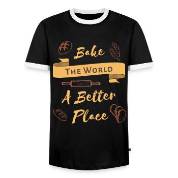 Bake The World Un meilleur endroit Cool Baking Lover - T-shirt contrasté Homme - noir/blanc - Devant - AI Model Female 172 light (172cm) & AI Model Male 178 light (178cm)