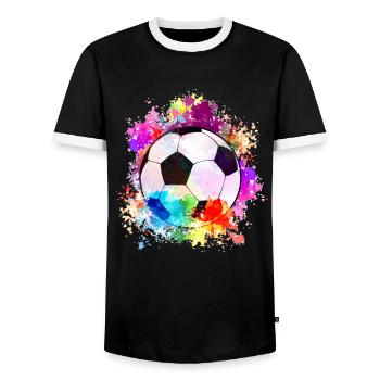 Fußball Tshirt Herren Damen Soccer Football - Männer Kontrast-T-Shirt - Schwarz/Weiß - Vorne - AI Model Female 172 light (172cm) & AI Model Male 178 light (178cm)