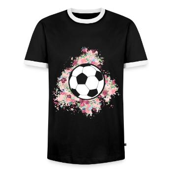 Fußball Tshirt Herren Damen Soccer Football - Männer Kontrast-T-Shirt - Schwarz/Weiß - Vorne - AI Model Female 172 light (172cm) & AI Model Male 178 light (178cm)