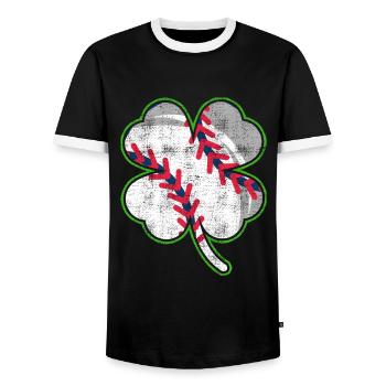Baseball Player Clover Lucky Charm - Men's Ringer Shirt - black/white - Front - AI Model Female 172 light (172cm) & AI Model Male 178 light (178cm)
