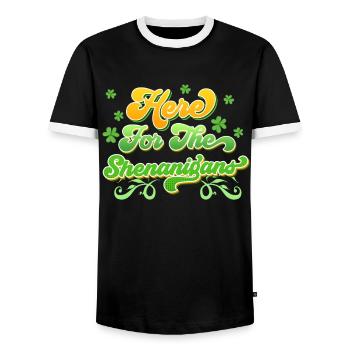 Here for the players of Shenanigans - Men's Ringer Shirt - black/white - Front - AI Model Female 172 light (172cm) & AI Model Male 178 light (178cm)