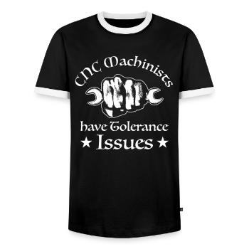 Problèmes de tolérance des mécaniciens du CNC - T-shirt contrasté Homme - noir/blanc - Devant - AI Model Female 172 light (172cm) & AI Model Male 178 light (178cm)