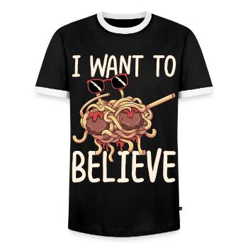 Fliegendes Spaghettimonster betupfen - Männer Kontrast-T-Shirt - Schwarz/Weiß - Vorne - AI Model Female 172 light (172cm) & AI Model Male 178 light (178cm)