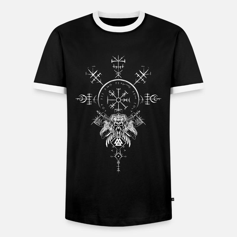 Keltischer Vikinger Vegvisir Kompass Wikinger - Männer Kontrast-T-Shirt - Schwarz/Weiß